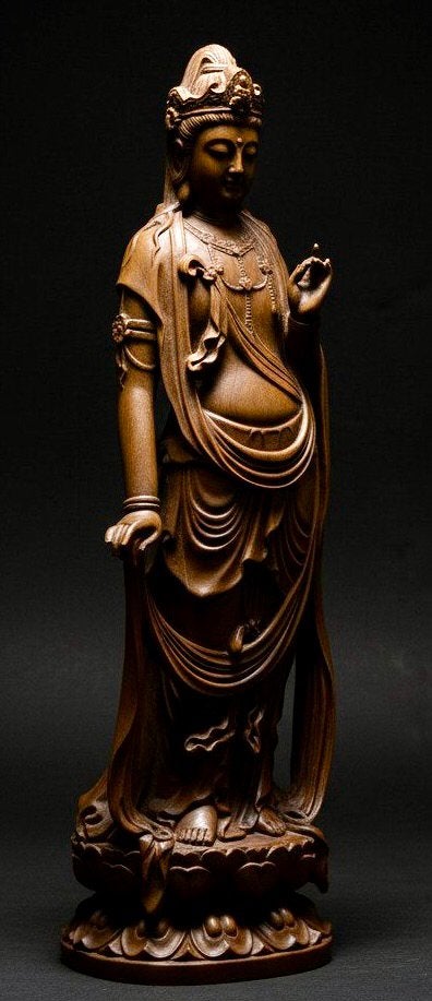 Guanyin - Buxushout 20,5 cm, Antiek en Kunst, Houtsnijwerk, Ophalen of Verzenden, Handgemaakt, 20 - 50 cm