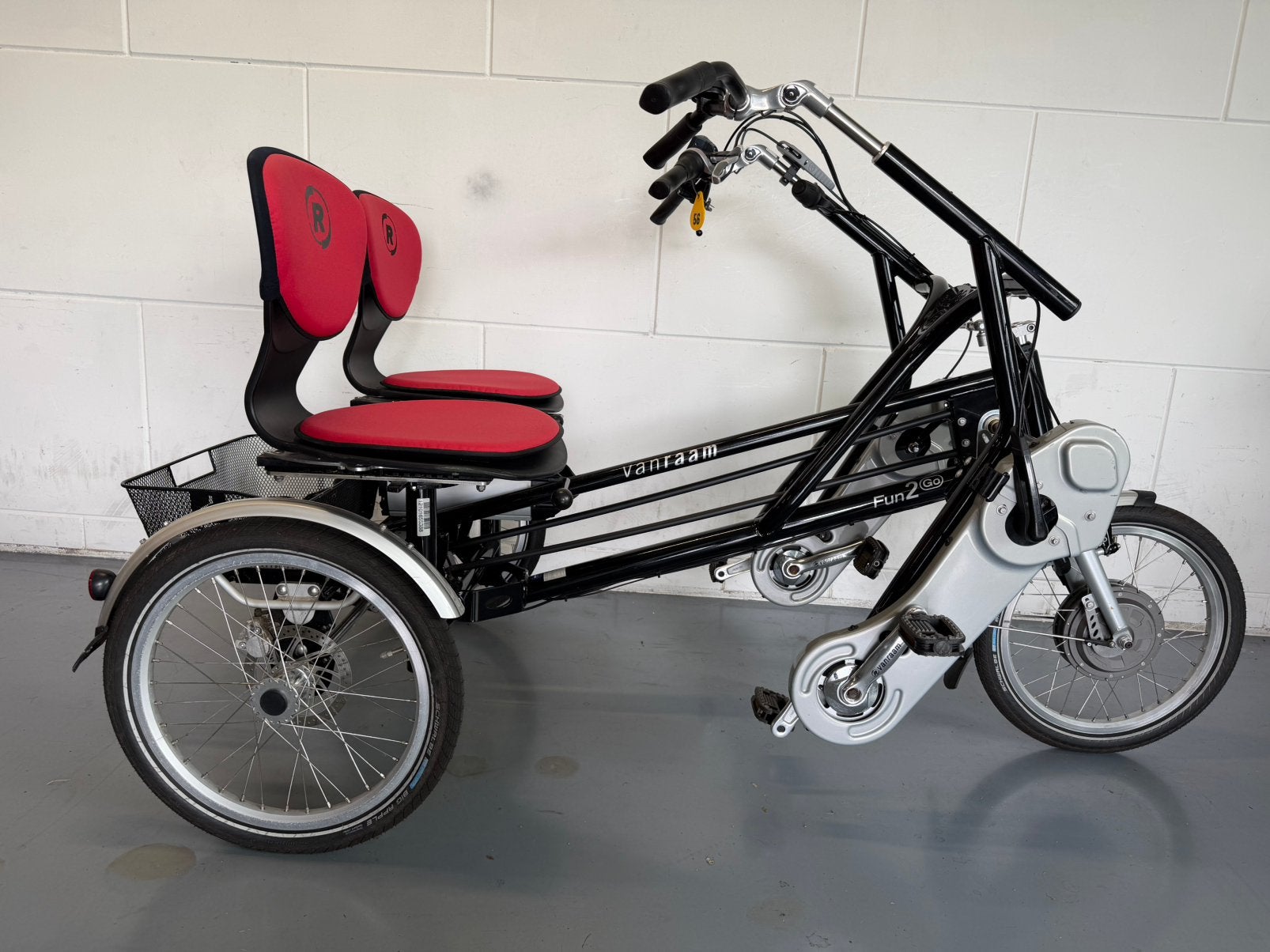 Van Raam Fun2Go duofiets, nieuwe accu, mooie fiets, garantie, Fietsen en Brommers, Ophalen of Verzenden, Zo goed als nieuw, Schijfrem
