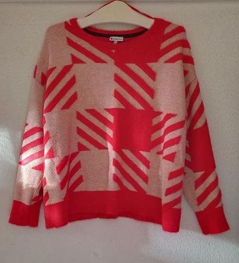 Street One knit, jacquard trui rood beige maat 40 / M, Maat 38/40 (M), Street One, Ophalen of Verzenden, Gedragen