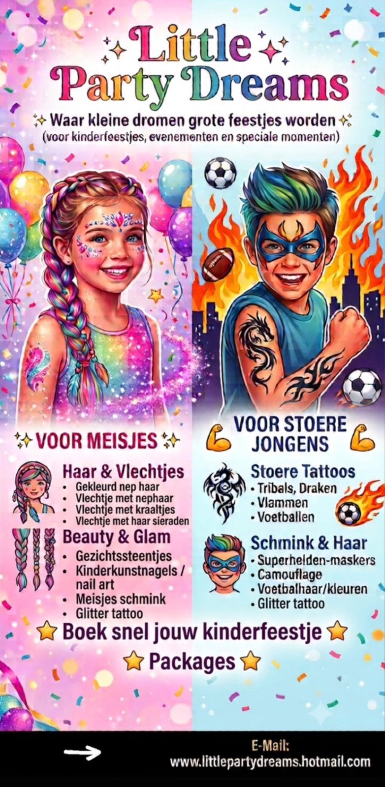 Kinderfeestjes,schmink,haren vlechten,tattoos enz, Ophalen
