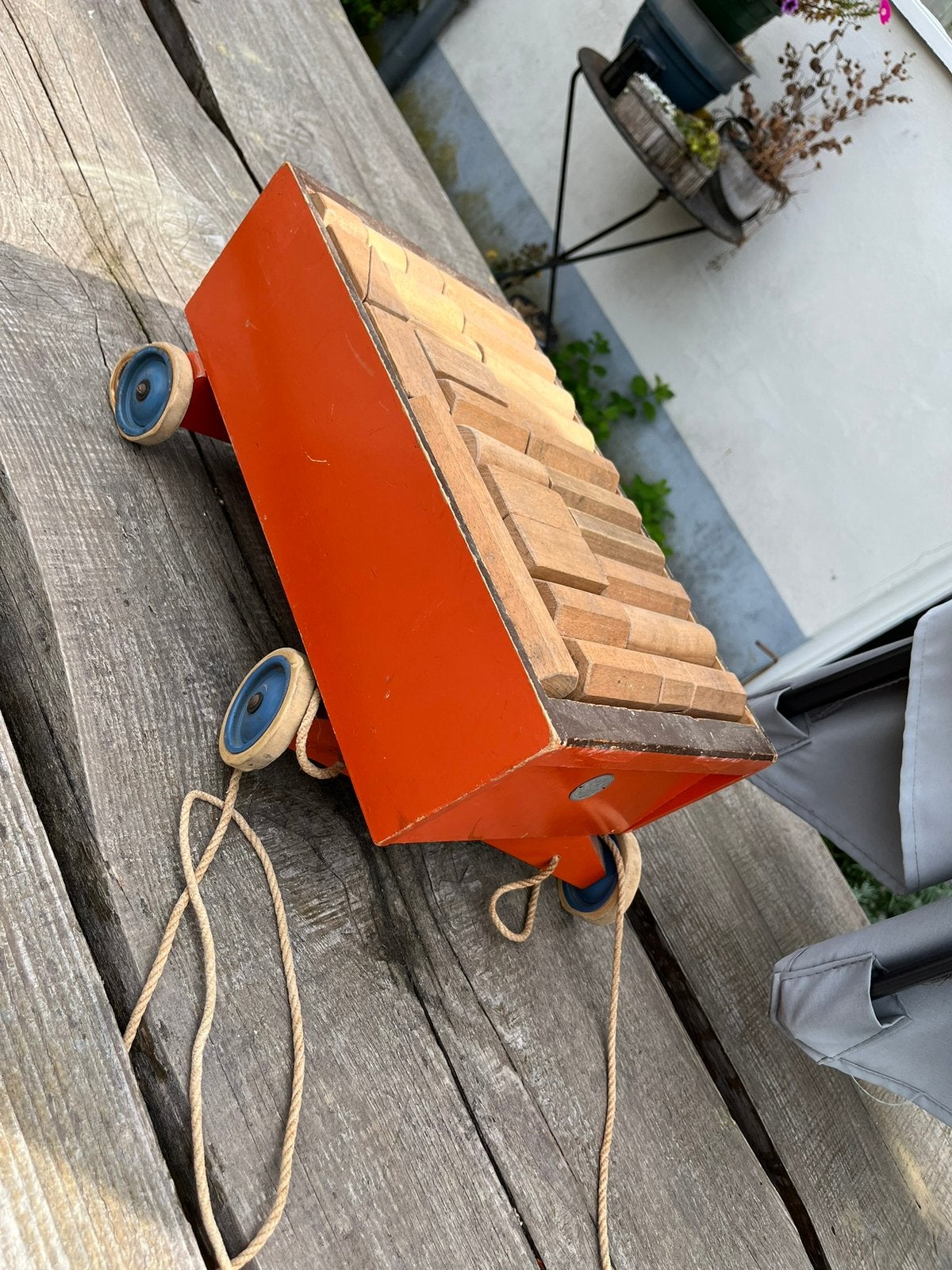 Blokkendoos kar hout ADCO vintage retro midcentury speelgoed, Ophalen of Verzenden, Huis en Inrichting