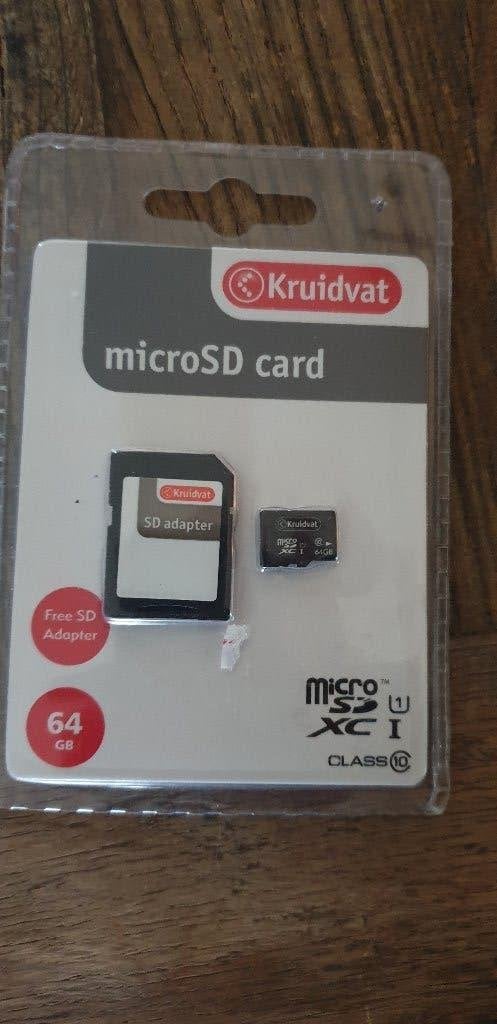 kruitvat Micro SDXC card met sd adapter 64 gb, Ophalen of Verzenden, Nieuw, Fotocamera, 64 GB
