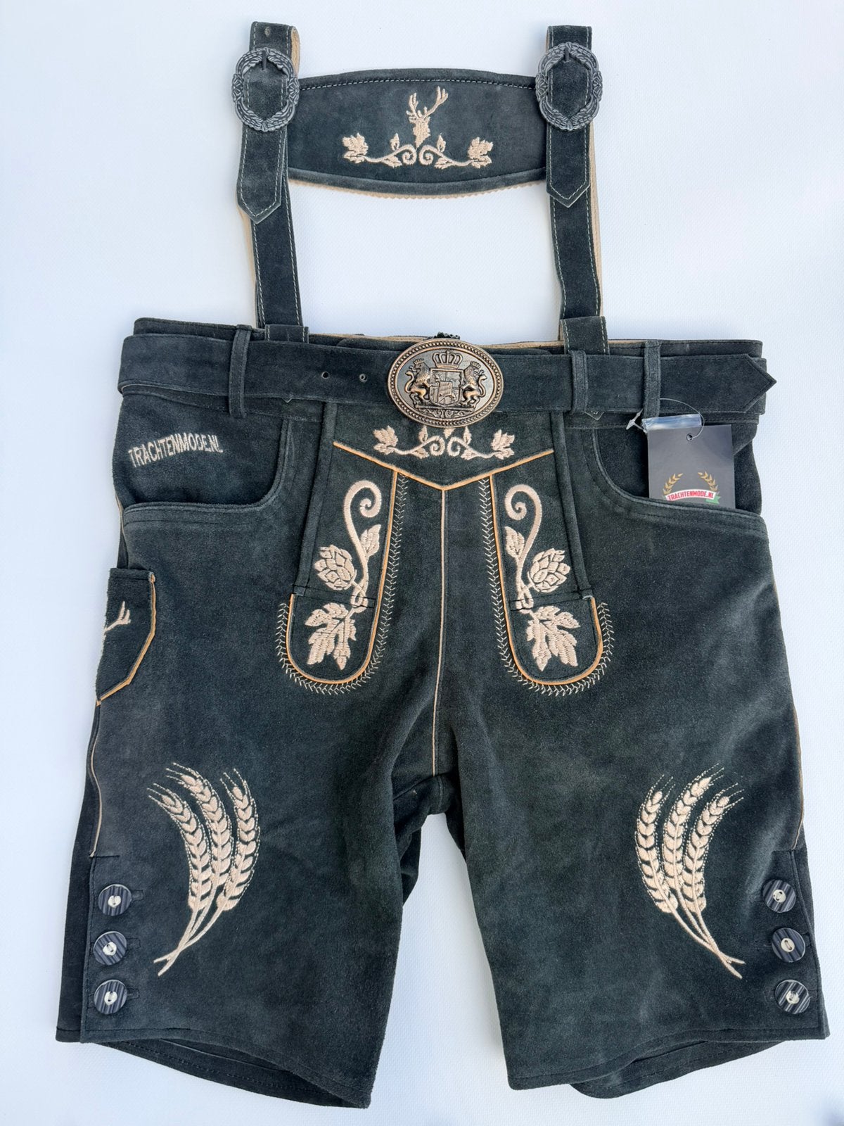 Heren lederhose maat 50 tm 58 met bretels en/of riem, Maat 52/54 (L), Trachtenmode.nl, Nieuw, Ophalen of Verzenden