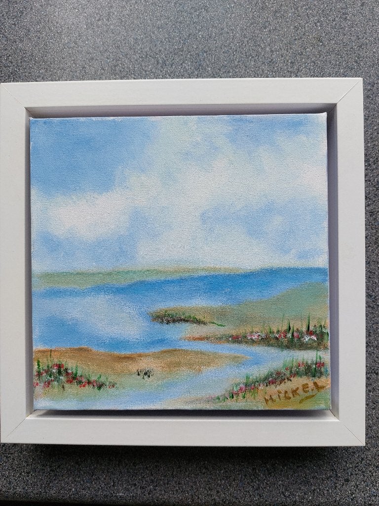Mooi schilderijtje, incl lijst 26 x 26 cm, Ophalen of Verzenden, Zo goed als nieuw, Minder dan 50 cm, Schilderij