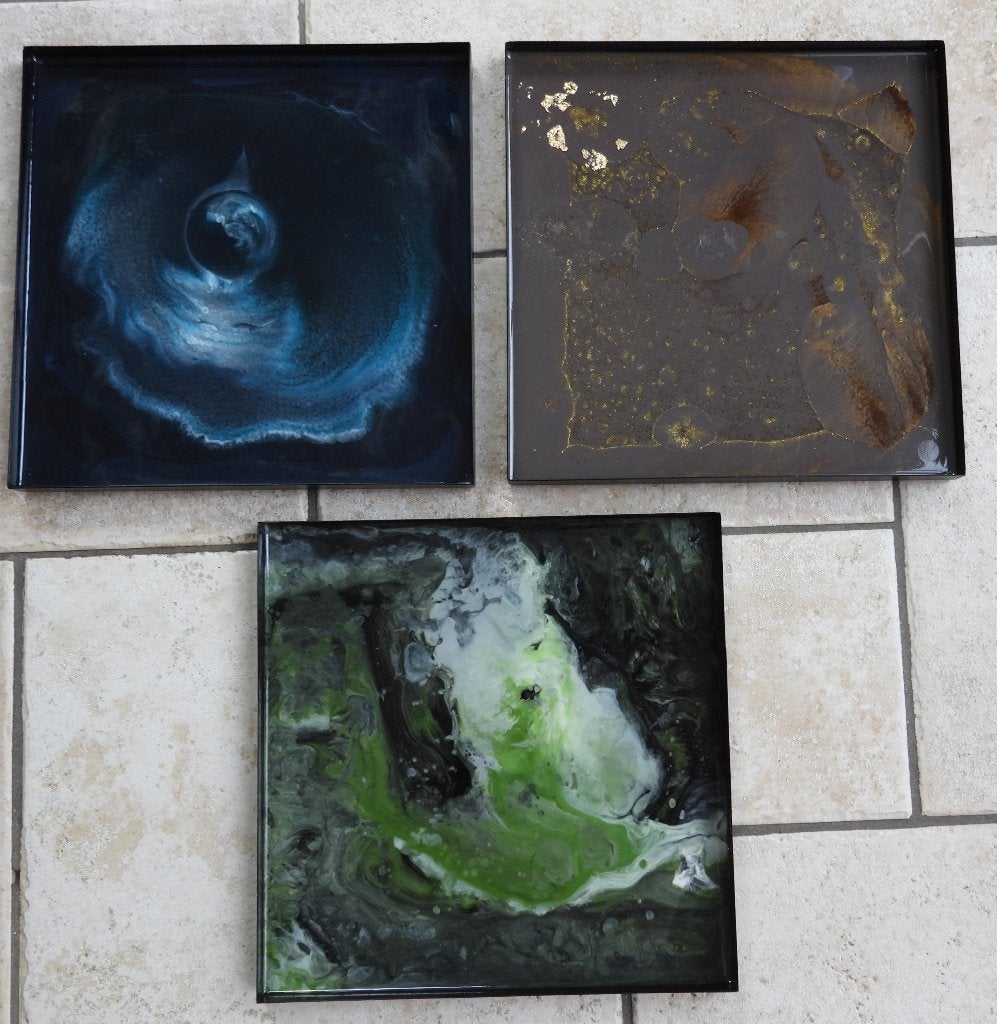 3 Luxe Dienblad Epoxy Art hapje tafelschikking parfumfles, Ophalen of Verzenden, Nieuw, Glas