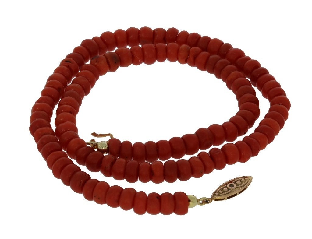 Bloedkoraal antieke kaasjes ketting 18k gouden fraai slot, Ophalen of Verzenden, Goud, Ketting, Met edelsteen