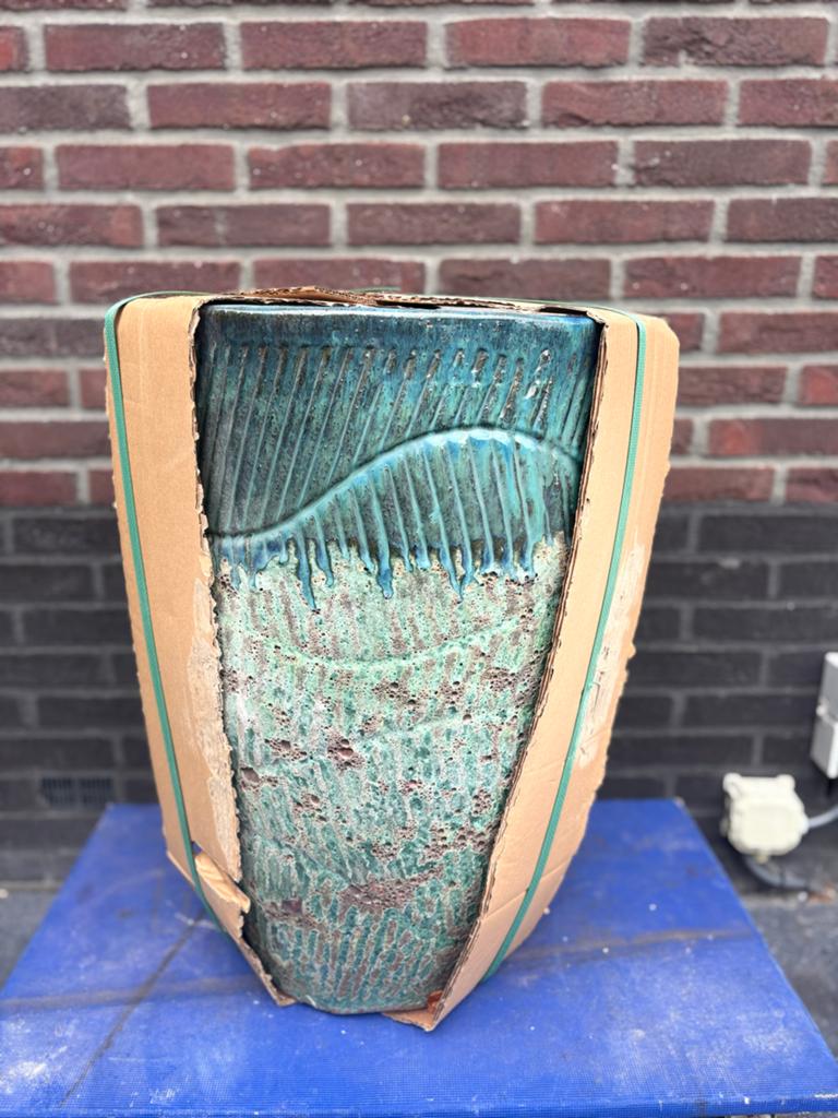 9 Nieuwe Bloempotten in 3 Maten - Prachtige Turquoise Glazuu, 25 tot 40 cm, Rond, Ophalen of Verzenden, Aardewerk