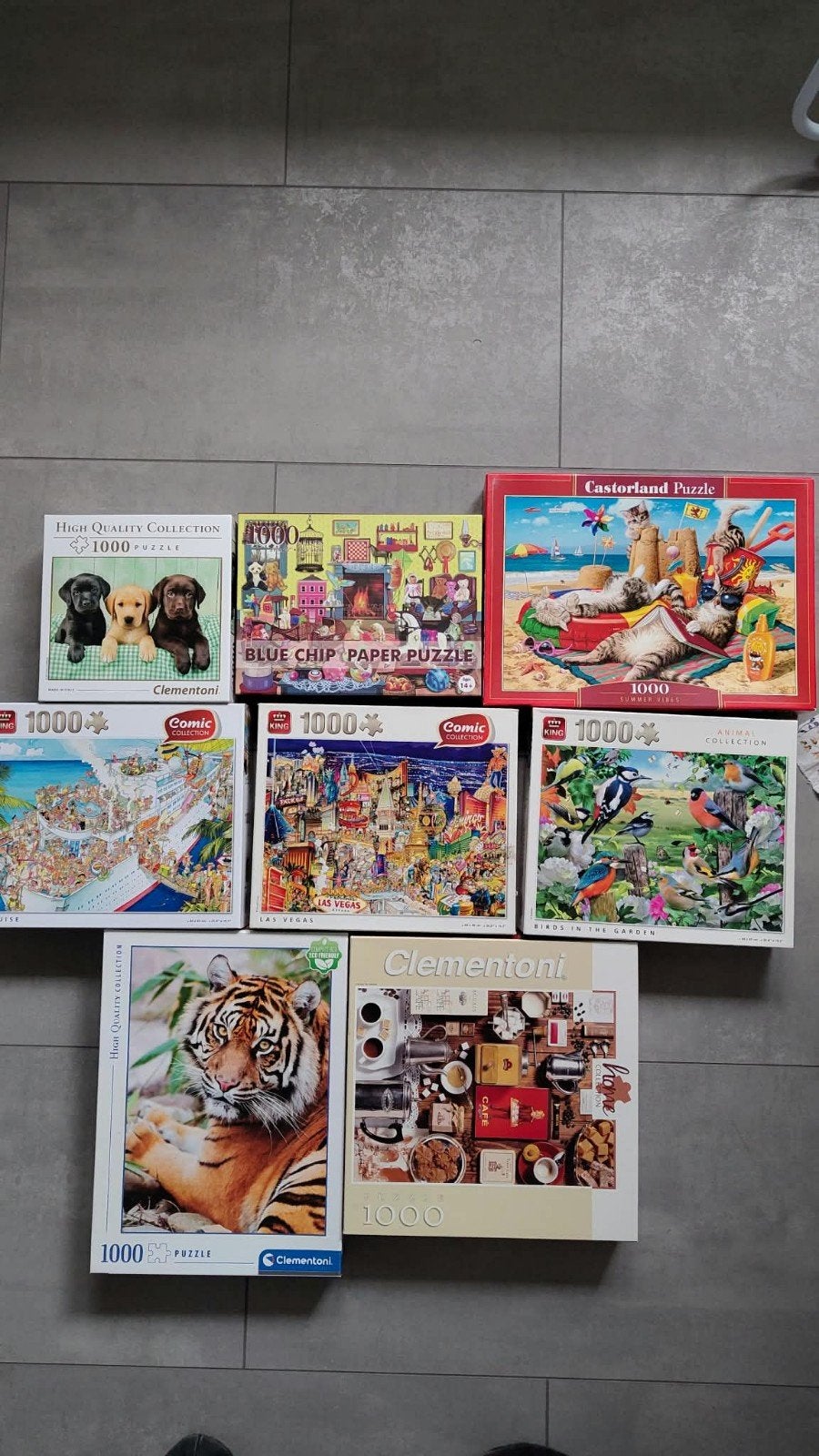 Grote collectie van 21 diverse 1000-stukjes legpuzzels, Ophalen of Verzenden, 500 t/m 1500 stukjes, Gebruikt, Legpuzzel