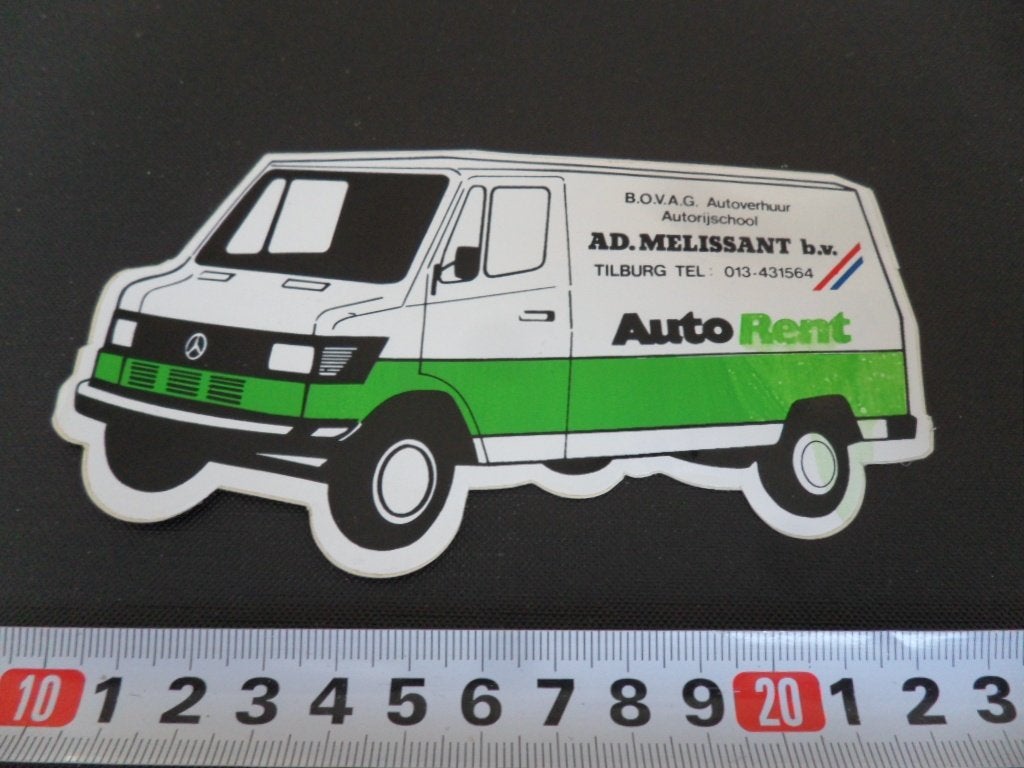 sticker Mercedes Tilburg AD. Melissant bv Auto Rent Rijschoo, Verzamelen, Ophalen, Zo goed als nieuw