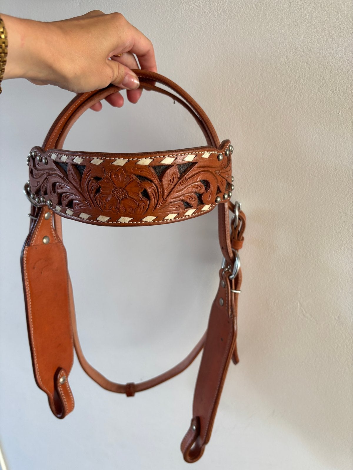 Handgemaakt leren western hoofdstel incl. teugels – maat Cob, Dieren en Toebehoren, Paarden en Pony's | Hoofdstellen en Tuigage