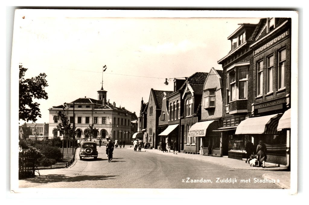Zaandam, Zuiddijk met Stadhuis, Verzenden, 1940 tot 1960, Gelopen, Noord-Holland