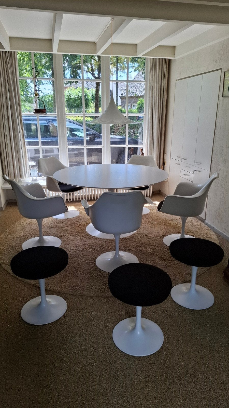 Unieke Originele Knoll Eero Saarinen Tulip Set (70's) – 1e, Ophalen, Zo goed als nieuw, Mid Century Modern / Organic Modern, 4 tot 6 stoelen