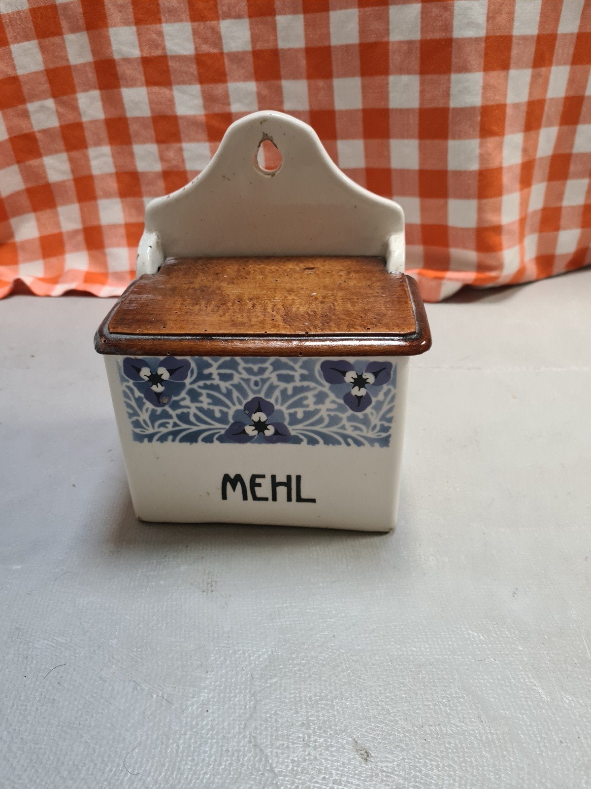 Antieke Mehl (Meel) Wandpot - Keramiek met Houten Deksel, Ophalen