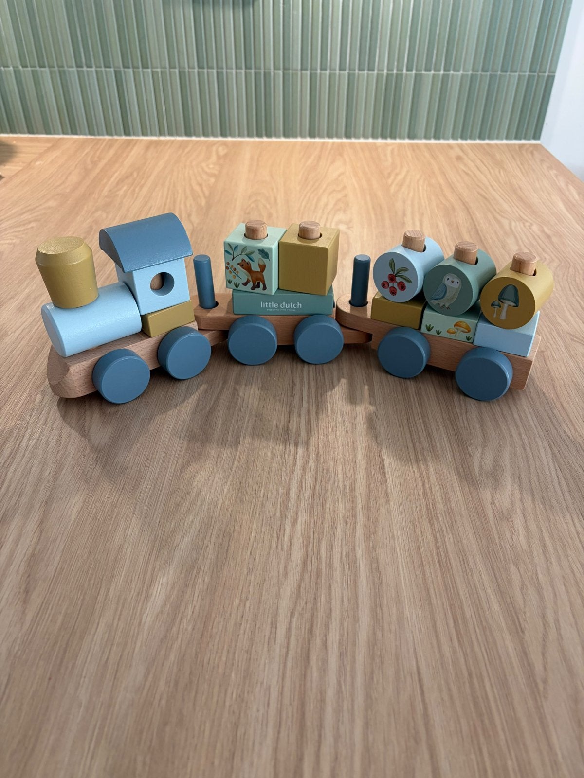 Little Dutch Houten Trein - Blauw/Mint, Ophalen, Zo goed als nieuw, Overige typen