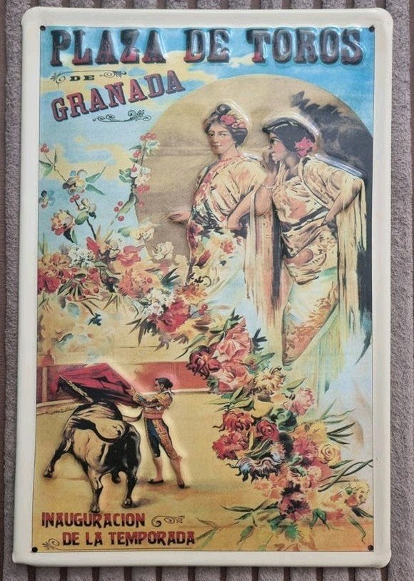 Metalen wandbord Plaza de Toros Granada – Vintage Spaans, Ophalen of Verzenden