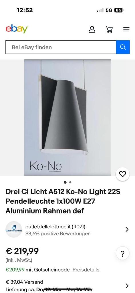 Drei Ci Licht A512 Ko-No Light 22S, Huis en Inrichting, Lampen | Hanglampen, Ophalen, Zo goed als nieuw, Metaal, Minder dan 50 cm