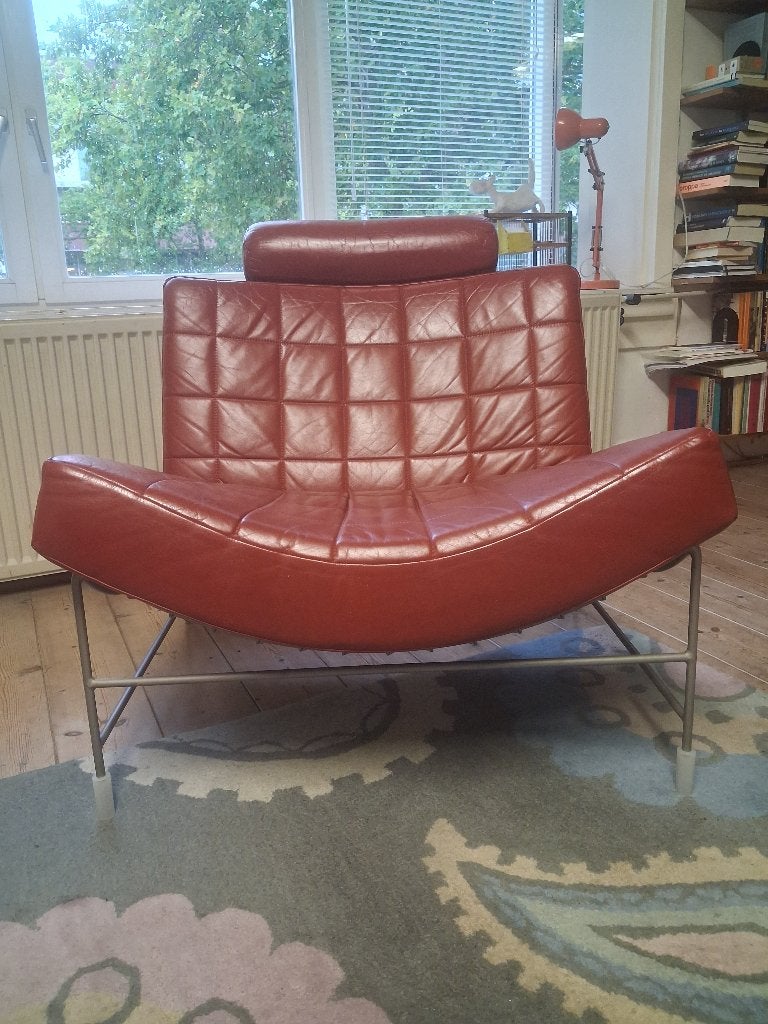 Originele Leolux Volare Fauteuil -rood leer- Design, Ophalen, Gebruikt, 75 tot 100 cm, 75 tot 100 cm