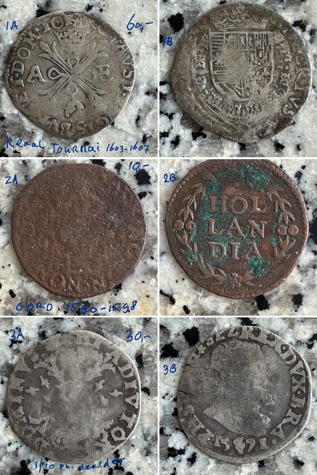 Drie munten 16e/17e eeuw, Vóór koninkrijk, Zilver, Losse munt, Overige waardes