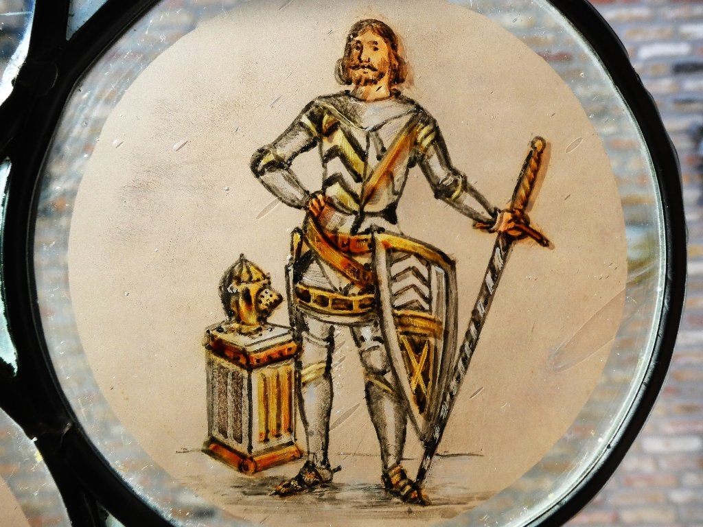 Glas in lood raamhanger van 2 Zeehelden met hun VOC schip, Ophalen of Verzenden