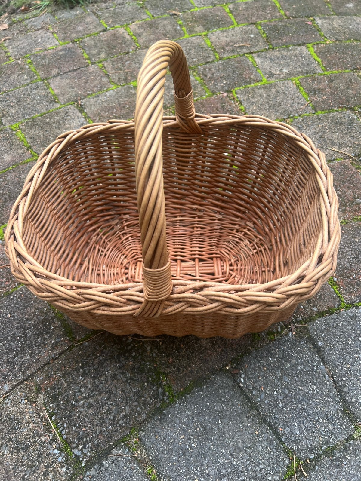 Mooie rieten mand met handvat, Huis en Inrichting, Gebruikt, Gevlochten, Mand, Ophalen of Verzenden