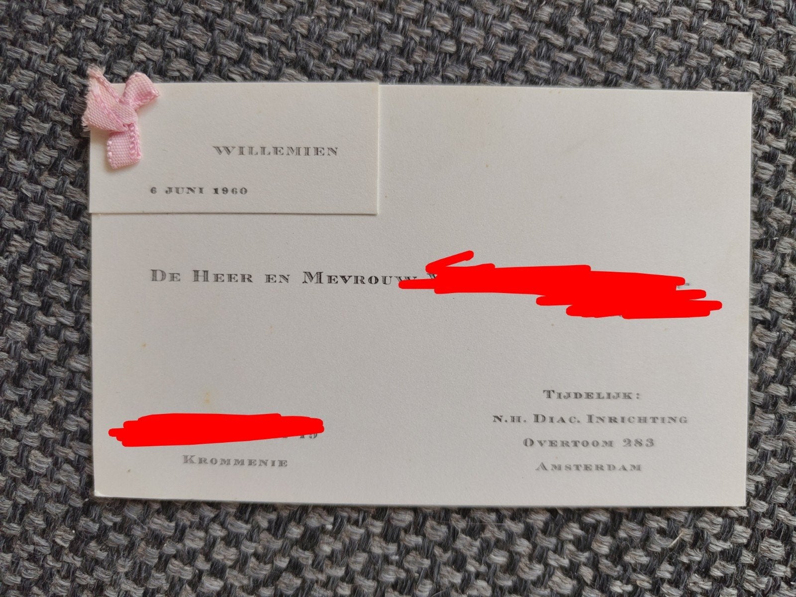 Willemien, Ophalen of Verzenden, Voor 1970, Geboortekaartje