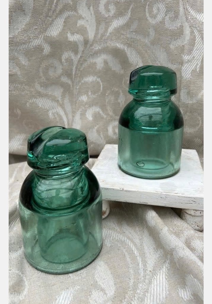 2 x vintage groen glazen isolator 1920-1960 prijs per stuk, Antiek en Kunst, Ophalen of Verzenden