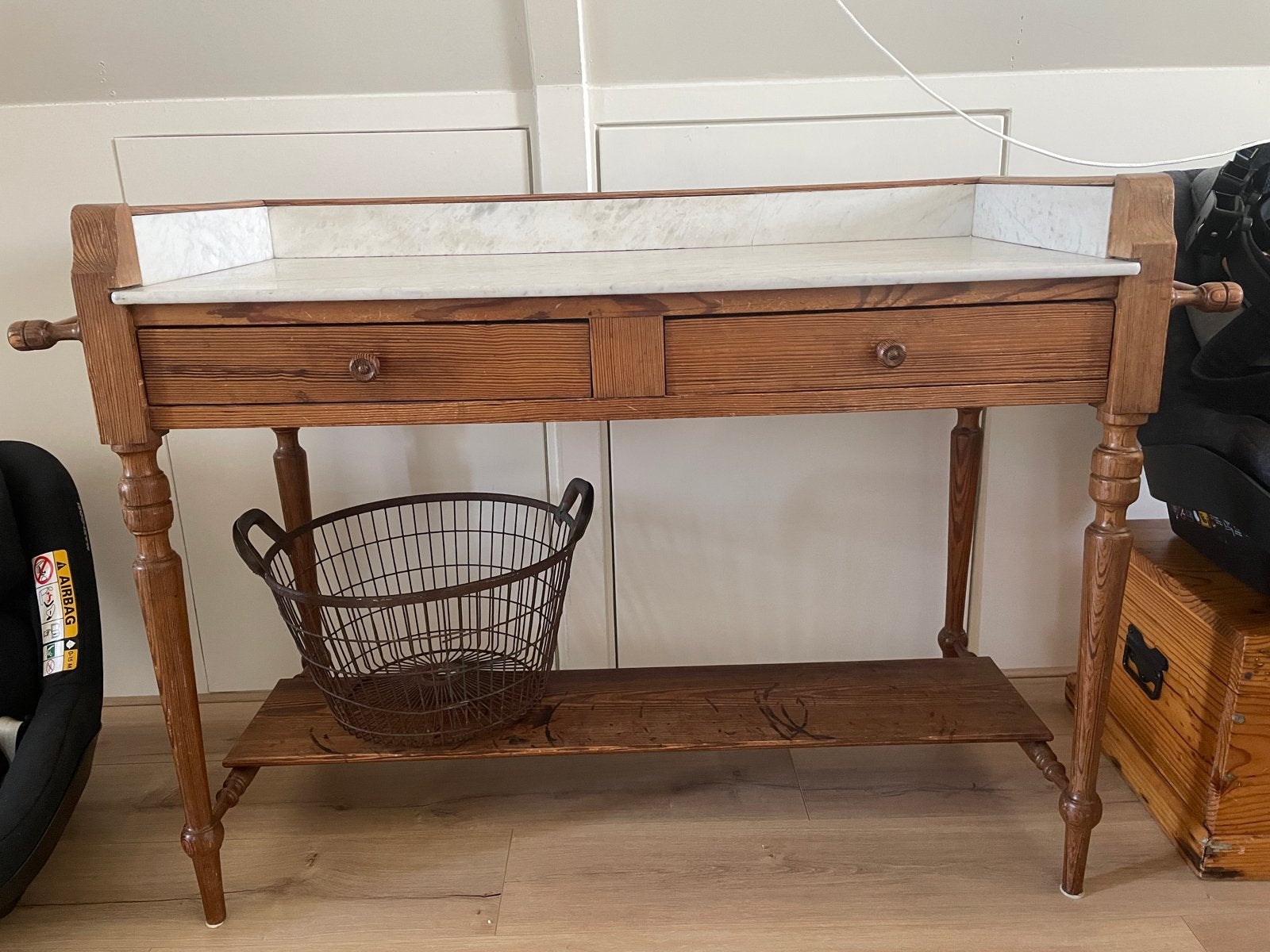 Antieke houten console tafel met marmeren blad, Ophalen