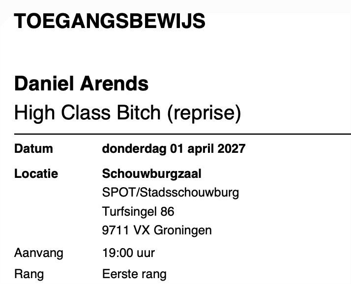 2x Daniel Arends High Class Bitch 1 April 2027, Twee personen, April