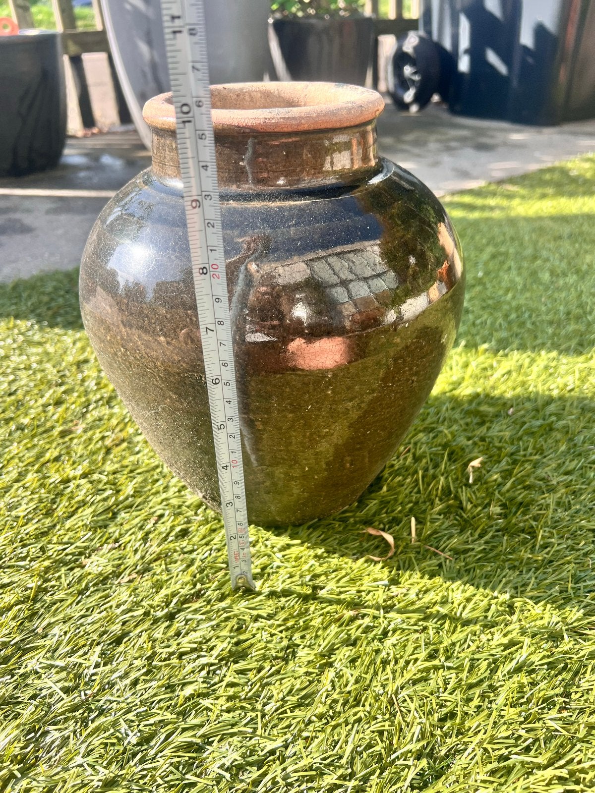 Antieke Chinese Aardenwerk Pot - Groen Bruin Glazuur, Ophalen of Verzenden