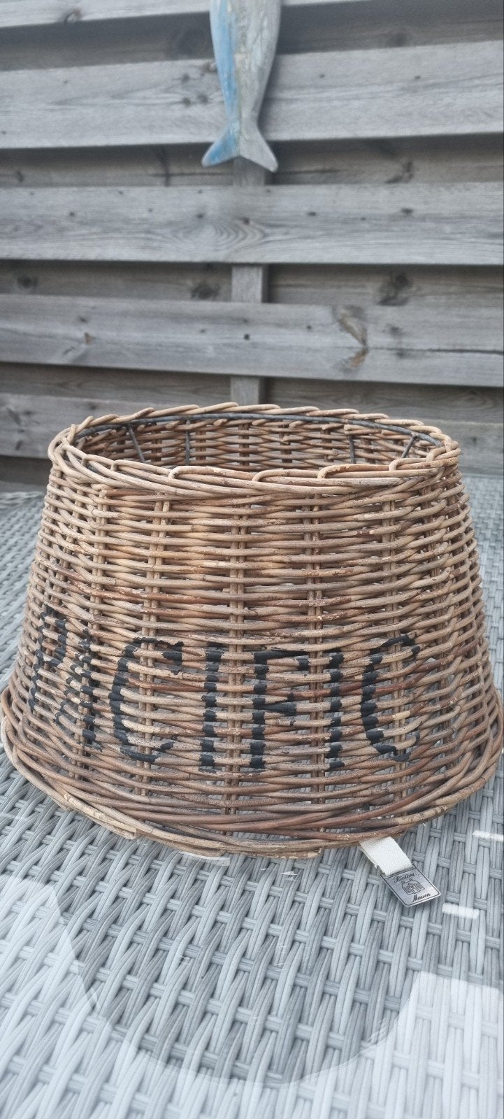 riviera maison rotan lampenkap met 'PACIFIC' opdruk, Huis en Inrichting, Lampen | Lampenkappen, Ophalen of Verzenden, Rond