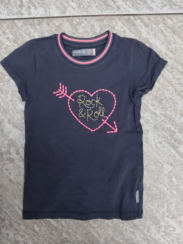 Vinrose T-shirt blauw maat 110 / 116 shirt Rock & Roll, Vinrose, Meisje, Ophalen of Verzenden, Zo goed als nieuw