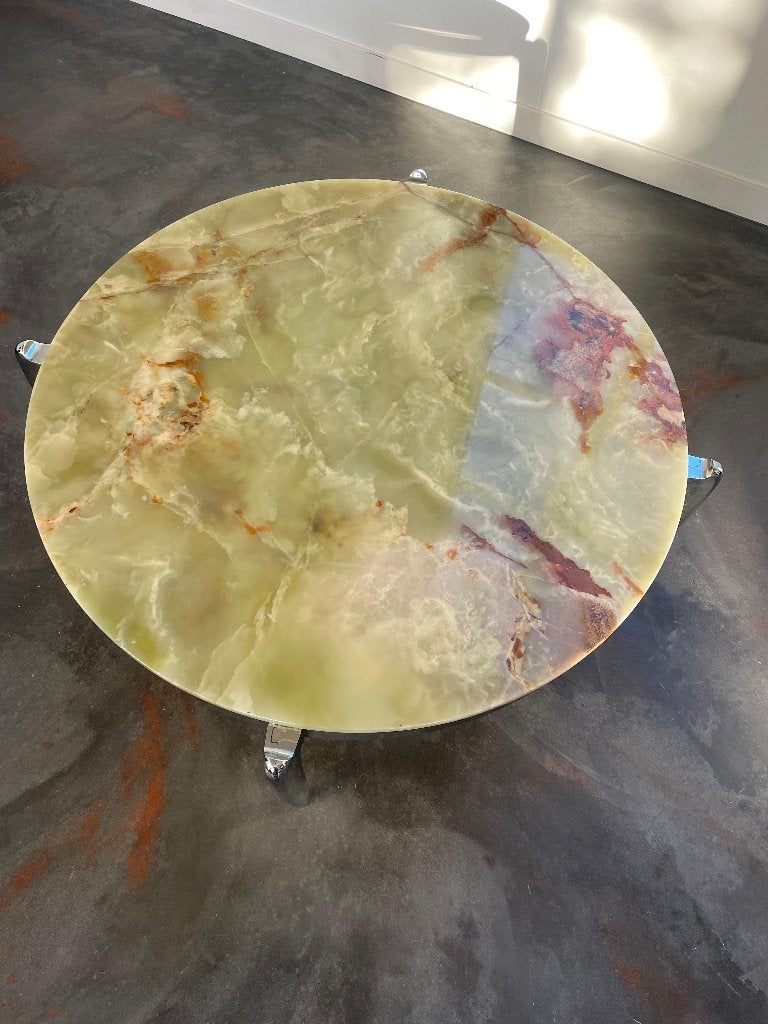 Vintage onyx marmer salontafel jaren 70, Gebruikt, 50 tot 100 cm, Metaal, 5 – 50