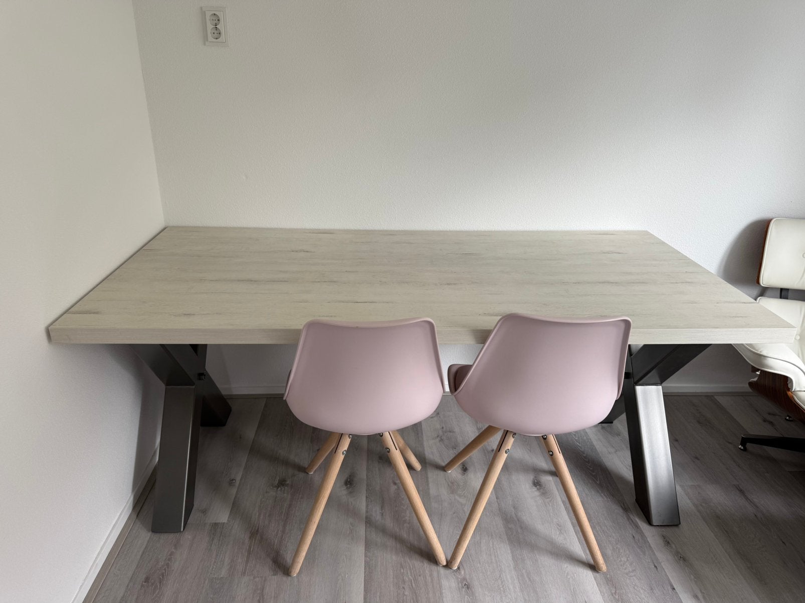 Eettafel Freetown 190x90 houtlook wit met zwarte x poot, Ophalen, Gebruikt, 50 tot 100 cm, Vijf personen of meer