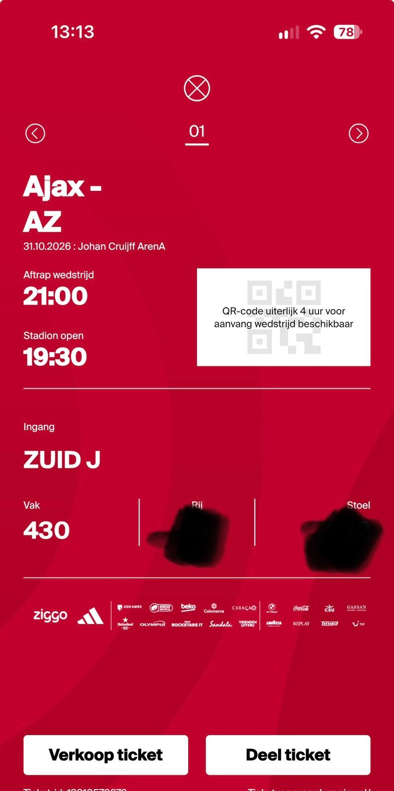 Ajax - ajax, Tickets en Kaartjes, Eén persoon