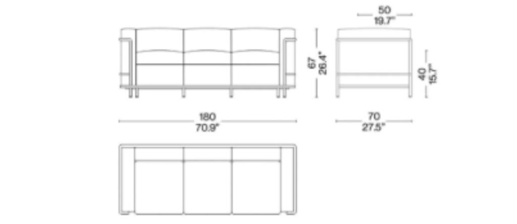 Originele Cassina LC2 - 3 zits bank in zwart leder, Ophalen, Zo goed als nieuw, 75 tot 100 cm, Tweepersoons
