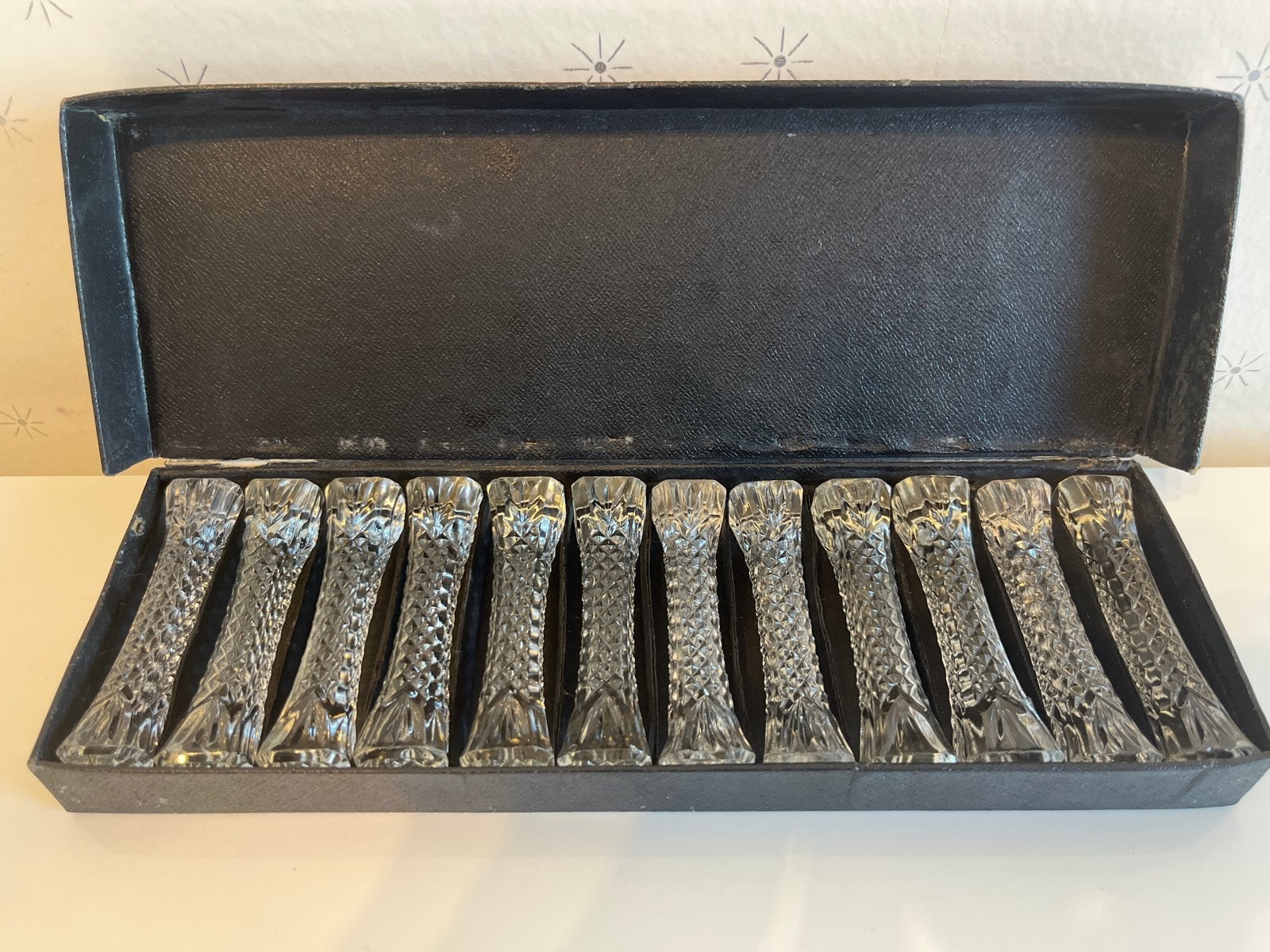 Set van 12 kristallen messenleggers in originele doos, Antiek en Kunst, Antiek | Glas en Kristal, Ophalen of Verzenden