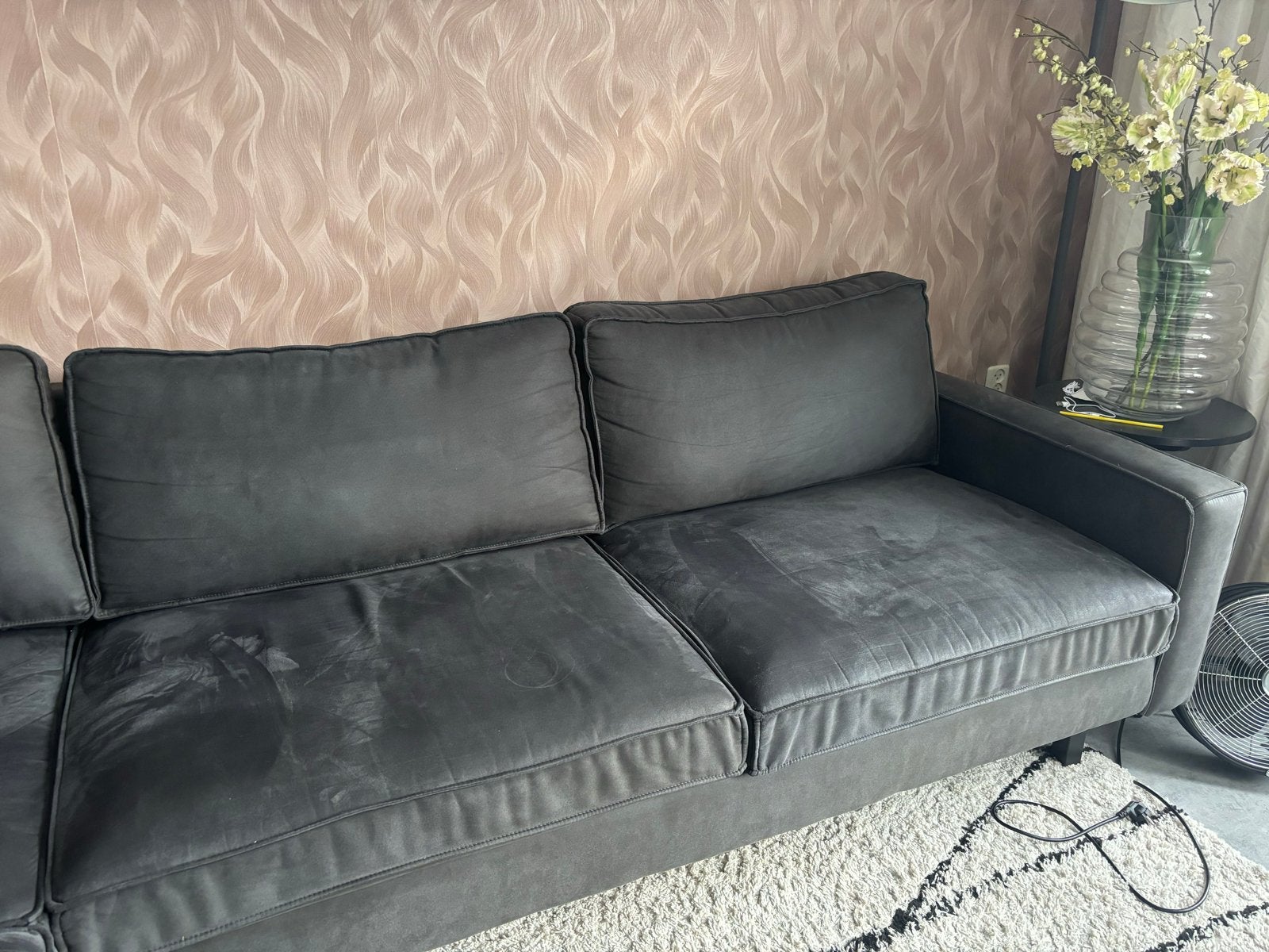 Comfortabele grijze hoekbank -, Huis en Inrichting, Ophalen, 250 tot 300 cm, Gebruikt, 100 tot 125 cm