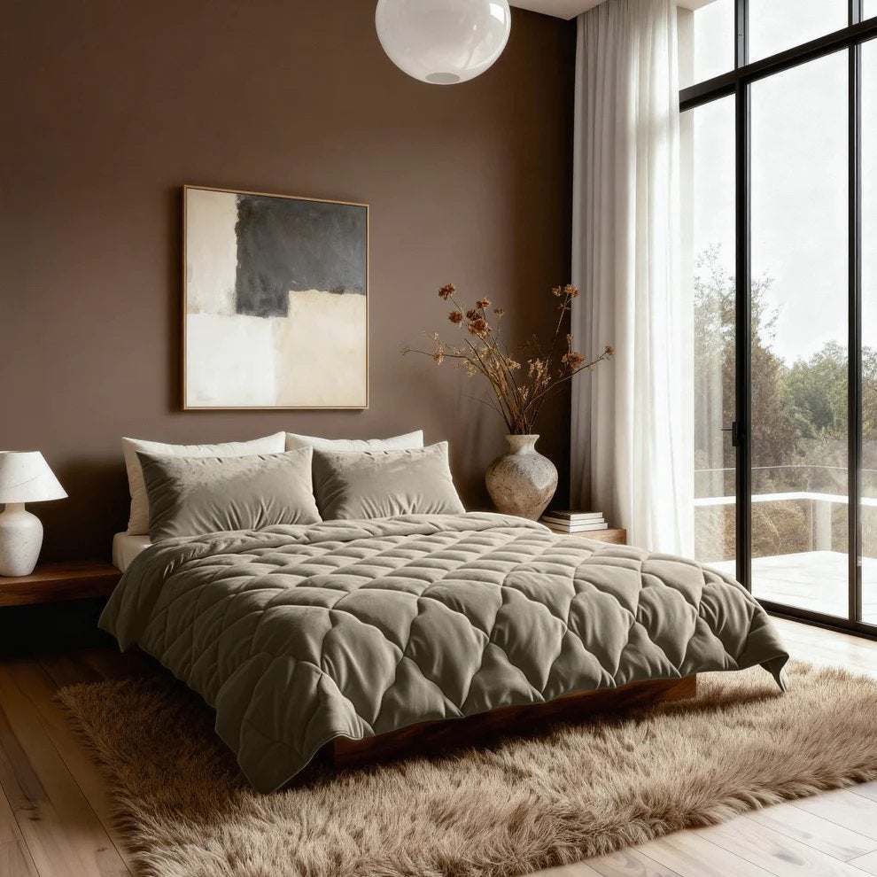 Zelesta flanel uni taupe wasbaar dekbed NIEUW, Eenpersoons, Bruin, Nieuw, Ophalen of Verzenden