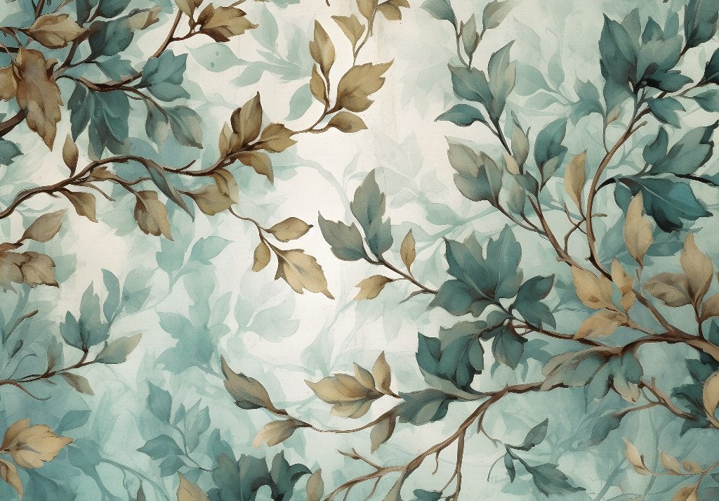 Kleine bladeren behang Groen, botanisch behang,, Huis en Inrichting, Stoffering | Behang, Fotobehang, Groen, Verzenden