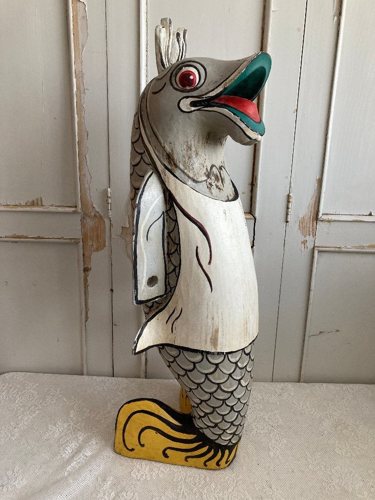 Brocante oude houten vis, Ophalen, Hout, Meerkleurig, ---