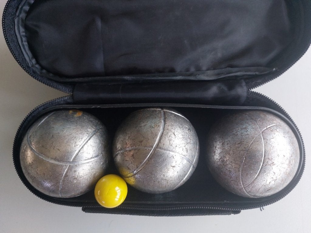 Jeu de Boules set (3 metalen ballen + but), Ophalen of Verzenden, Gebruikt, Overige typen