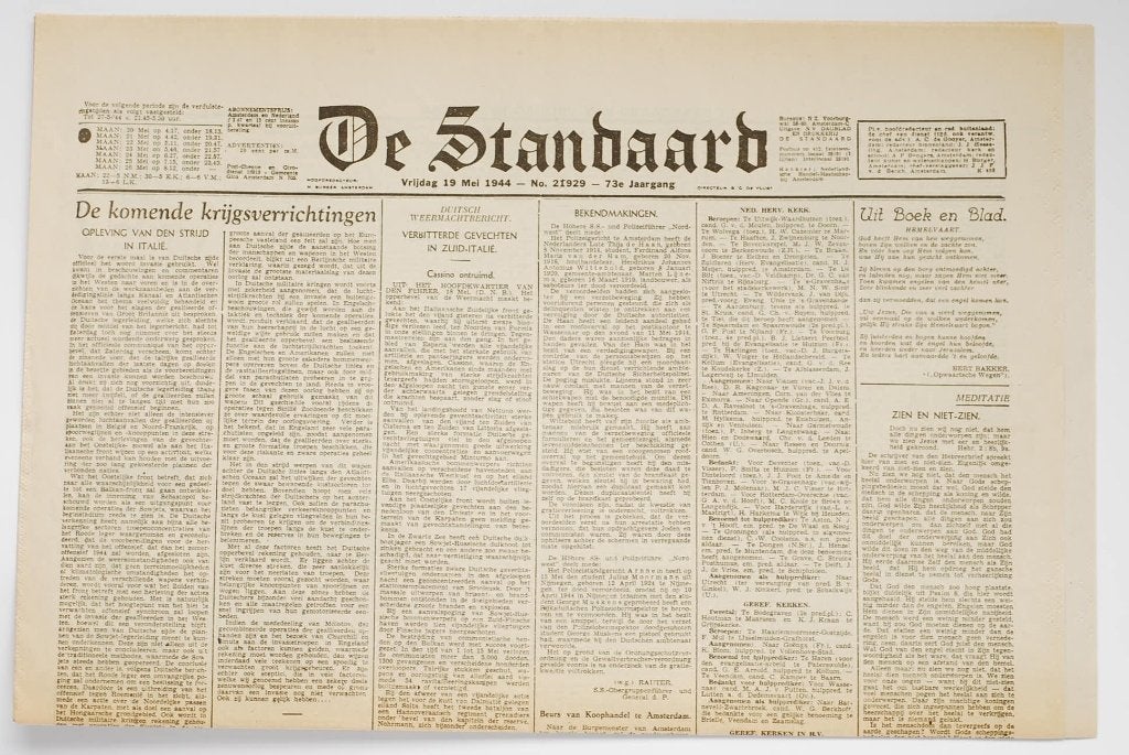 De Standaard 19 Mei 1944 Krant WOII Heruitgave 1994, Verzenden, Amsterdam, Overige soorten, Florence Uitgeverij 1994