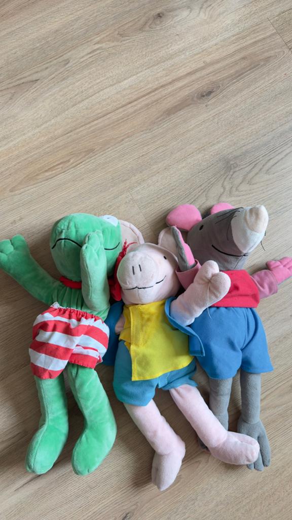 Kikker, Varkentje en Rat handpoppen/knuffels, Kikker, Overige merken, Overige karakters, Ophalen of Verzenden
