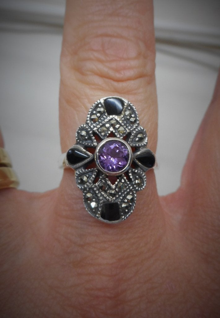 zilveren vintage ring met stenen maat 17.25 nr.532