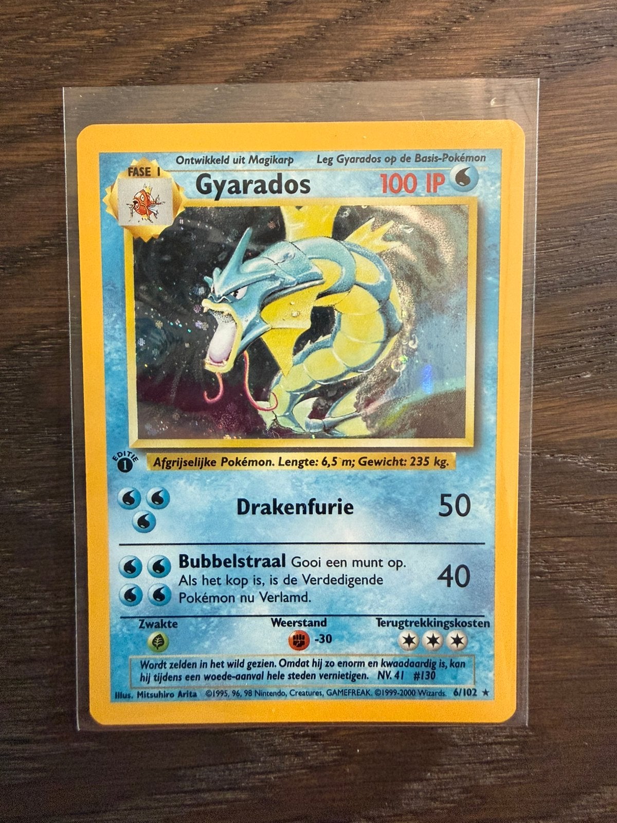 1999 Pokemon 1st edition Dutch - Gyarados holo 6/102, Hobby en Vrije tijd, Verzamelkaartspellen | Pokémon, Ophalen of Verzenden