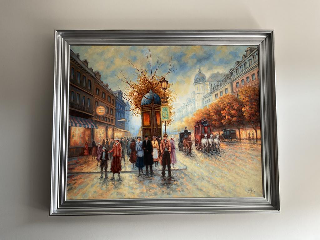 Schilderij Parijse Straatscène - Herfstkleuren, Antiek en Kunst, Kunst | Schilderijen | Klassiek, Ophalen