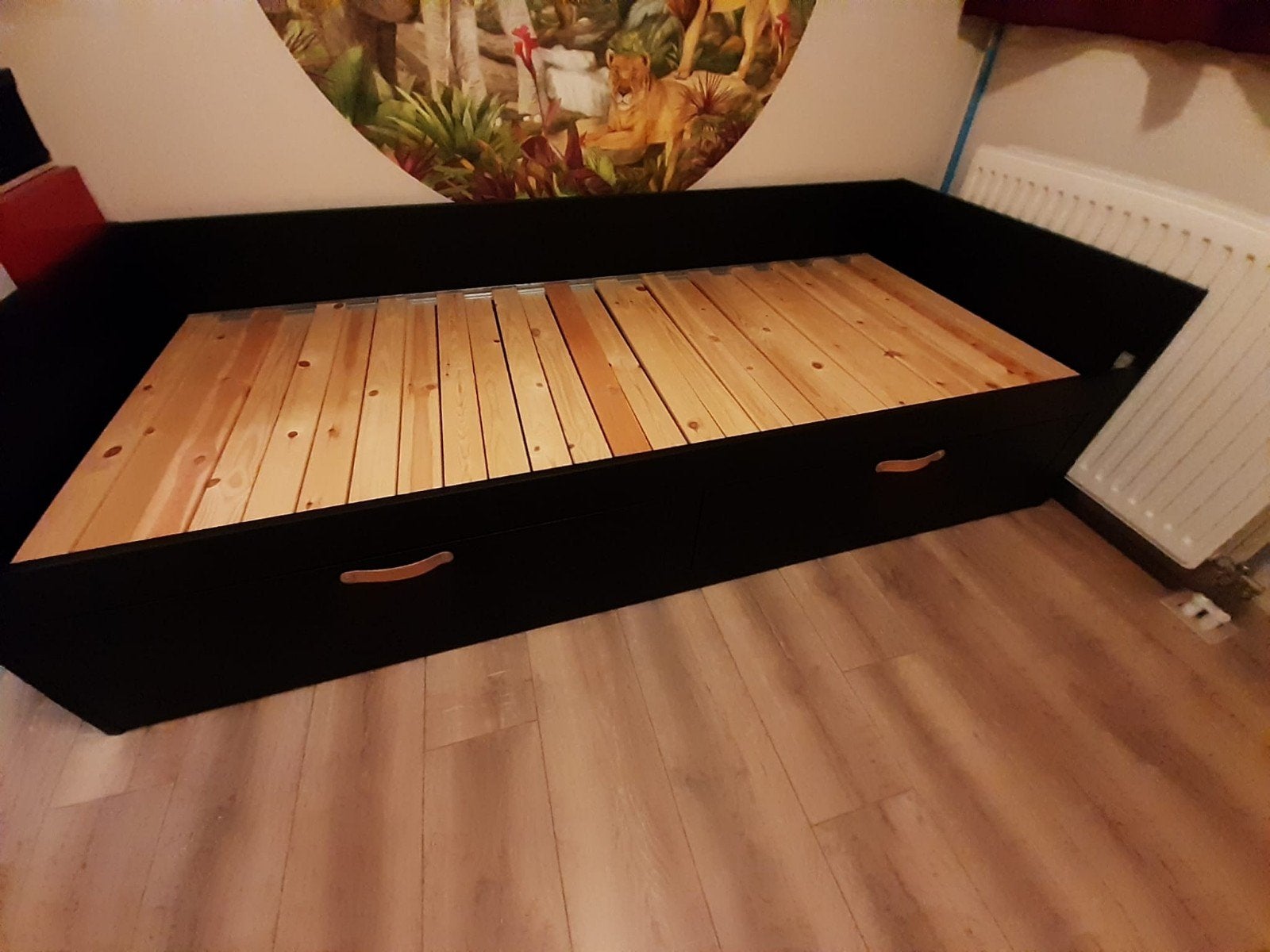 Zwart bed met lades - 160x200 cm, Ophalen, Zwart, Tweepersoons, Zo goed als nieuw