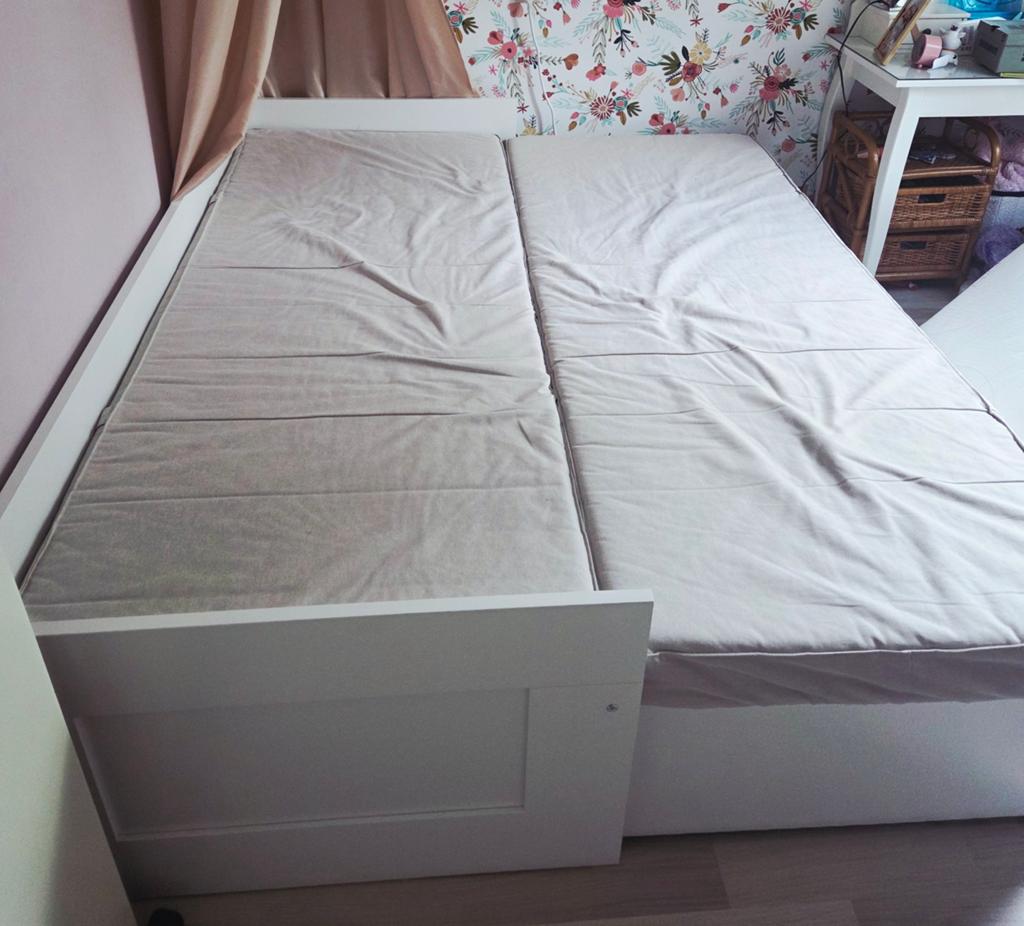 Ikea Brimnes uitschuifbaarbed, Ophalen, Eenpersoons, Wit, Hout