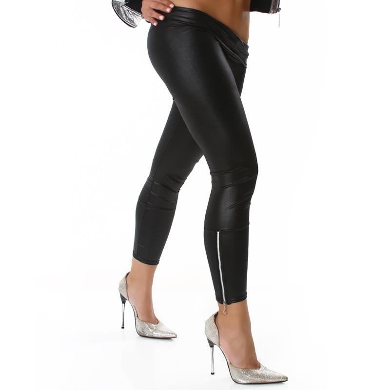 Wetlook legging met ritsjes aan de zijkanten - Maat S/M, Kleding | Dames, Legging, Maat 36/38 (S), Zwart, Nieuw