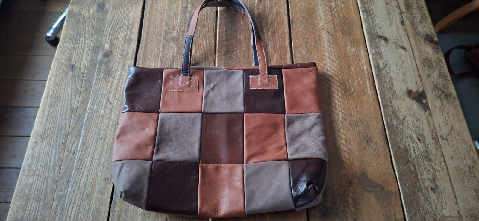 Handgemaakte grote kunstleren tas / shopper 4535 cm, Ophalen of Verzenden, Nieuw, Bruin, Shopper
